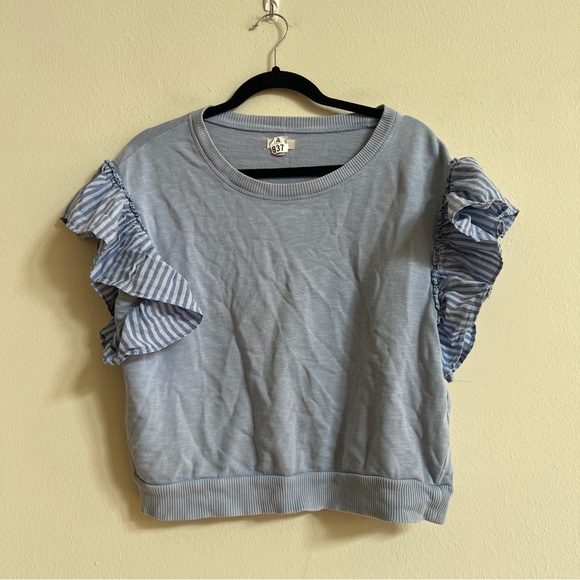 Anthropologie Pilcro Chambray Flutter-Sleeve Sweatshirt Tee Blouse Top - Picture 4 of 5